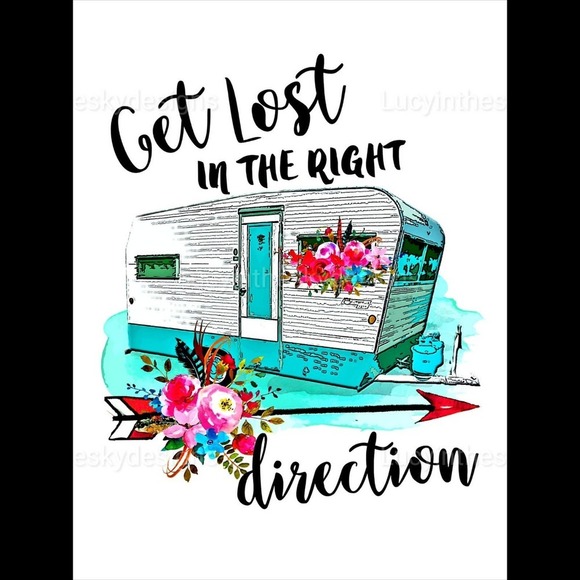 Get Lost Teal Camper with Roses Bright Travel Art Print - Picture 2 of 5